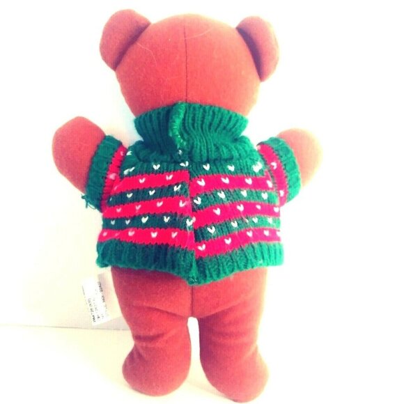 VINTAGE Soft Dreams Merry Christmas Bear 9" Baby Rattle Brown Sweater Red Green - Picture 3 of 8